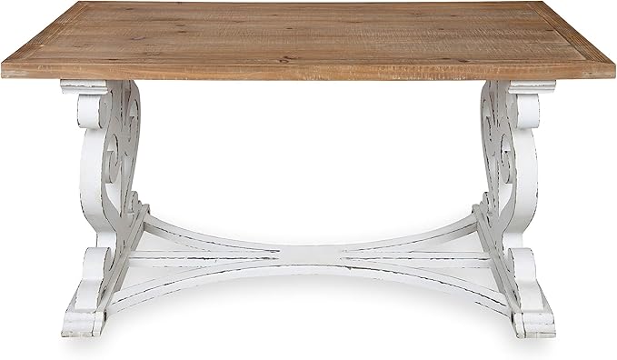 Kate and Laurel Wyldwood Rustic Carved Coffee Table, Distressed Brown and White - Image 5