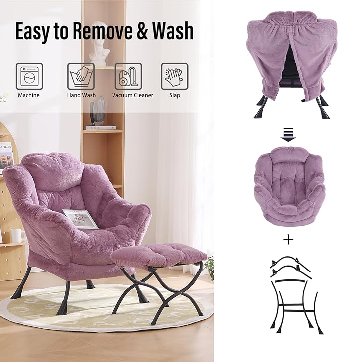 Oversized Chair with Ottoman, Modern Chair with Folding Footrest, Lounge Accent - Image 5