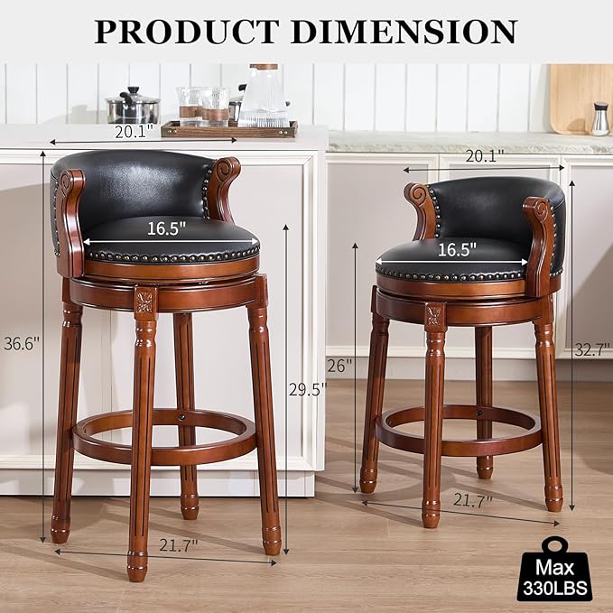 CozyRain Bar Stools Rubber Wood Counter Height Bar Stool Leather Upholstered - Image 3