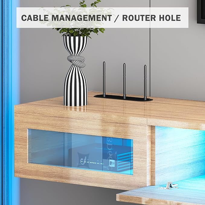Floating TV Stand, Floating Wall Mounted TV Shelf, Modern High Gloss tv Cabinet - Image 4