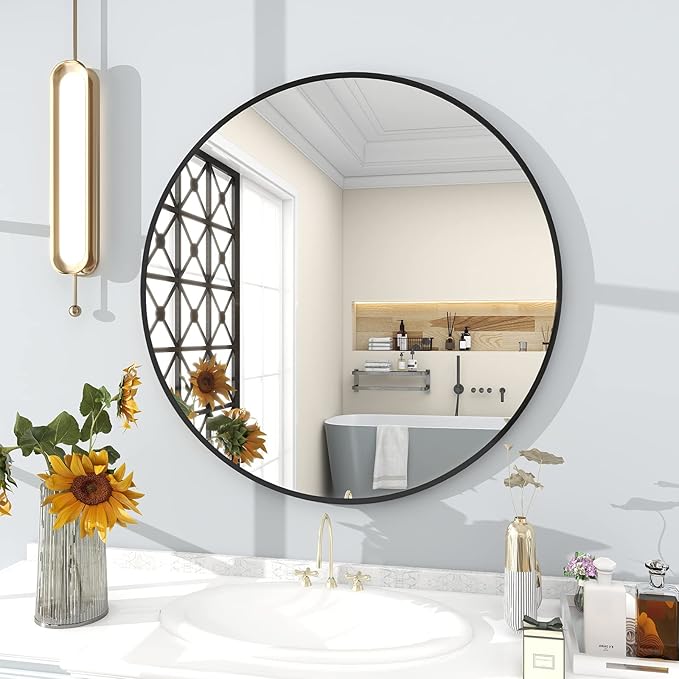 BEAUTYPEAK Circle Mirror Black 36 Inch Wall Mounted Round Mirror - Image 8