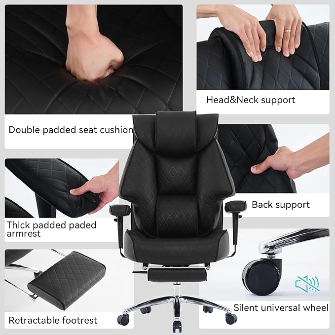 Big and Tall Office Chair with Footrest, PU Leather High Back Executive Office - Image 7