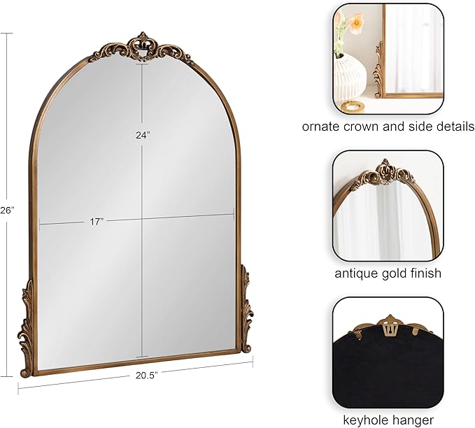 Kate and Laurel Myrcelle Traditional Arched Mirror; 21 x 26; Gold; Decorative - Image 2