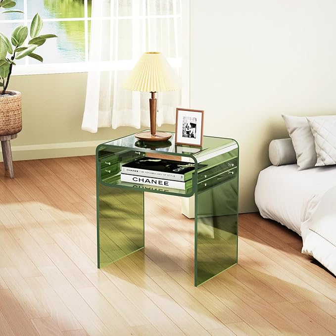 Clear Acrylic End Table 2-Tier Bedside Nightstand - Image 6