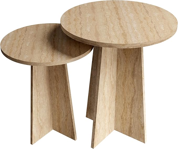 Travertine Efect Round Nesting Coffee Table Set of 2 Modern Coffee Table Small by Unknown