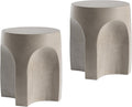 COSIEST Set of 2 Concrete Side Table Drum Shape, 2 Pieces Outdoor Side Table by COSIEST