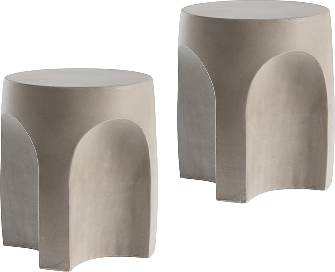 COSIEST Set of 2 Concrete Side Table Drum Shape, 2 Pieces Outdoor Side Table by COSIEST