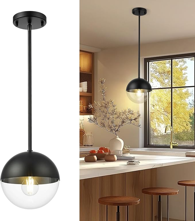 LMS Modern Pendant Lights, Matte Black Kitchen Island Pendant Light Fixtures by LMS