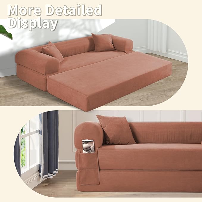 80" Convertible Sofa Bed, Corduroy Deep Seat Folding Pull Out Couch - Image 6