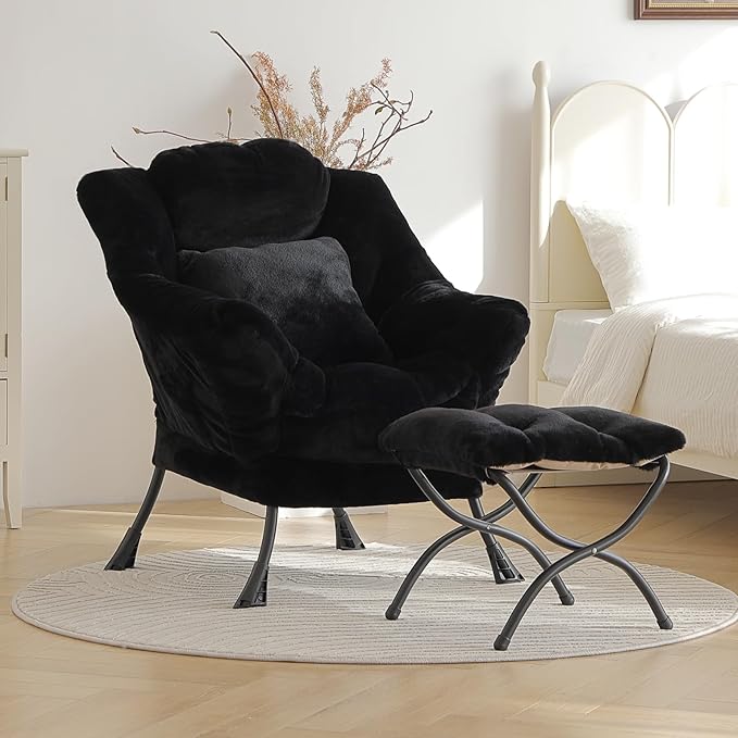 Lazy Chair with Ottoman, Reading Chair with a Pillow, Leisure Sofa Armchair - Image 4