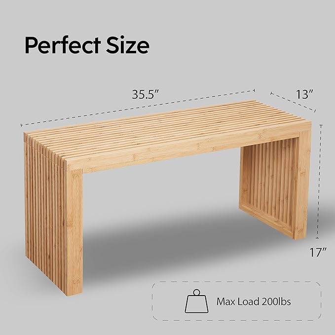 Bamboo Natural 36 inch Wooden Bench, Small Wood Benches - Image 2