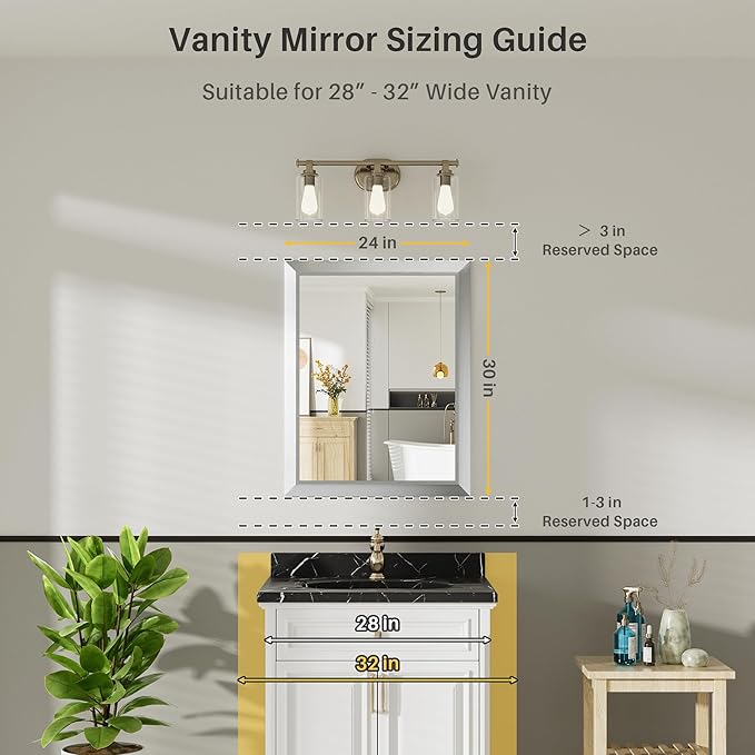 24x30 Inch Silver Bathroom Mirror - Image 2