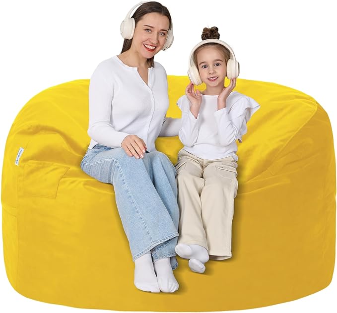 4FT Bean Bag Chair with Ultra Soft Velvet Cover Bean Bag Sofa with Memory Foam by Unknown