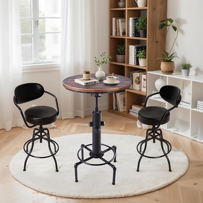 Industrial Tall Bistro Table 32.3-36.2", Adjustable Swivel Pub Table, Kitchen - Image 7