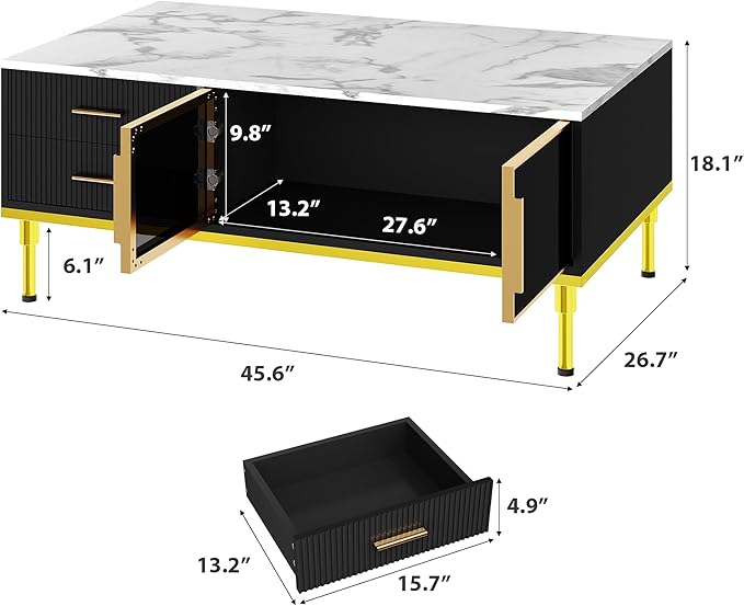 GAOMON Coffee Table for Living Room, Faux Marble Coffee Table - Image 2