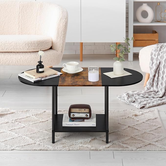 Coffee Tables for Living Room, 2-Tier Small Oval Center Table Industrial Modern - Image 5
