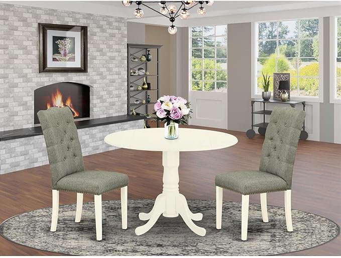 East West Furniture DLEL3-WHI-07 3 Piece Modern Dining Table Set Contains a - Image 6