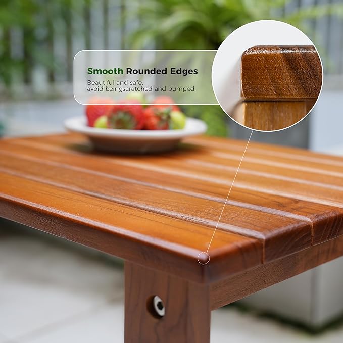 Utoplike Teak Side Table Outdoor, Patio End Table Double Layer, Wooden Coffee - Image 4