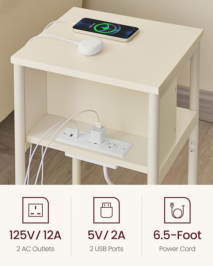 VASAGLE Side Table with Charging Station, 3-Tier End Table with USB Ports and - Image 5