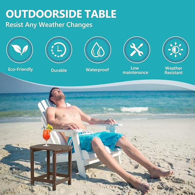 Adirondack Side Table, HDPE Weather Resistant, Wooden Textured - Image 6