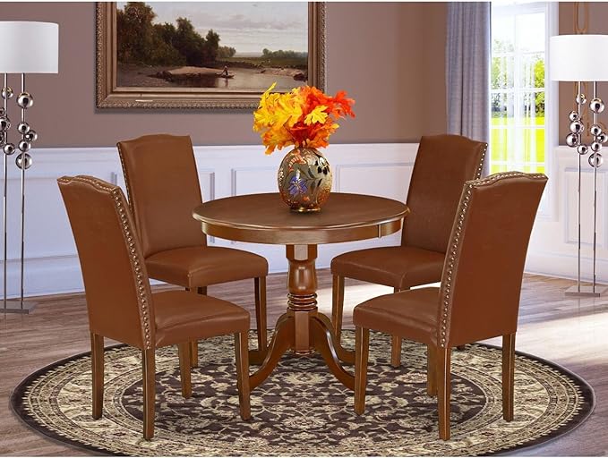 East West Furniture ANEN5-MAH-66 5 Piece Dining Set Includes a Round Dining - Image 6