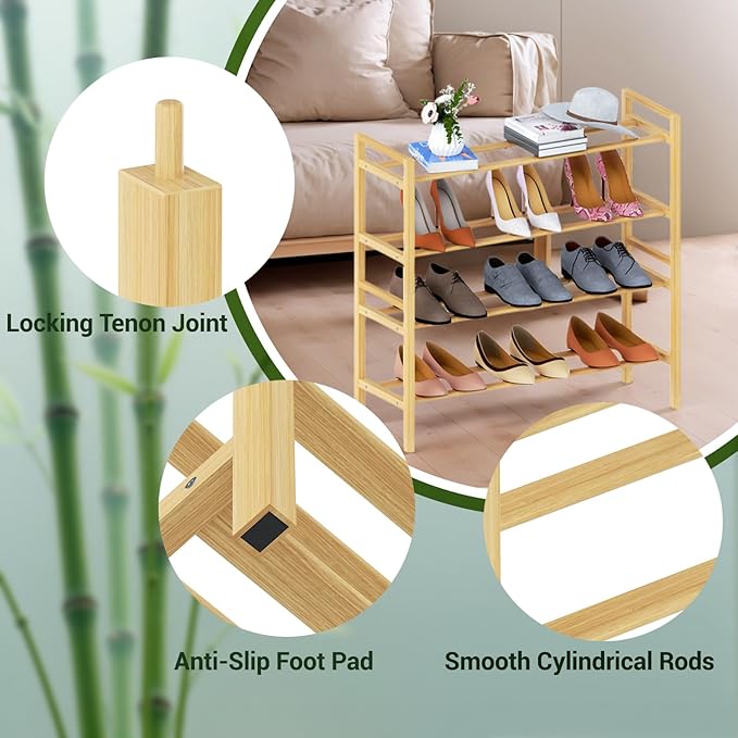 Haddockway Bamboo Shoe Rack for Closet, Free Standing Shoe Organizer - Image 8