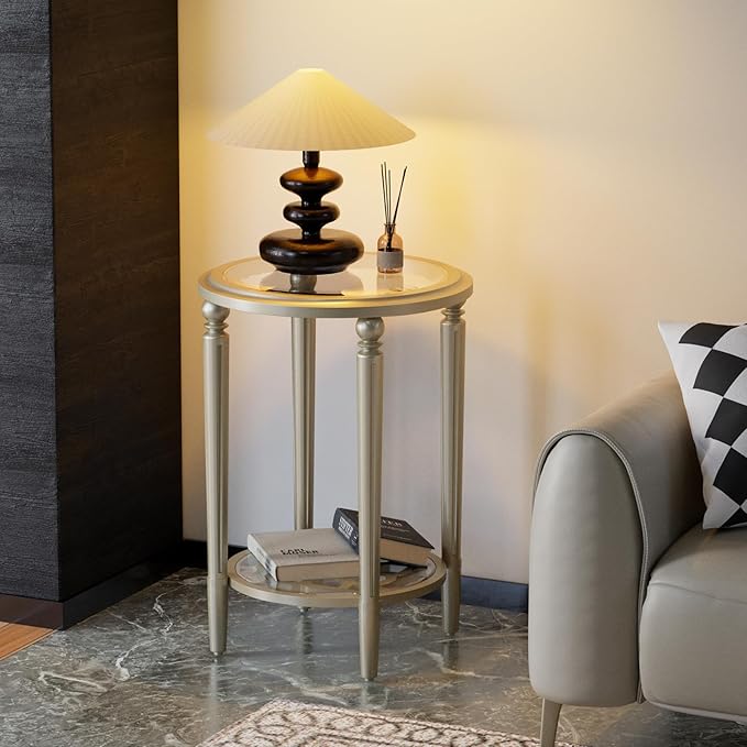 COSIEST Round Side Table, End Table Glass by COSIEST