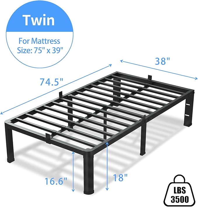 18 Inch Twin Size Bed Frame, 3500Lbs Heavy Duty Metal Platform - Image 3