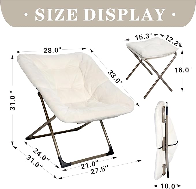 Kokel Plush Folding Chair and Ottoman Padded Metal Frame Living Room Chair - Image 3
