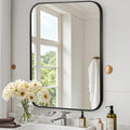 Matte Black Mirror, Metal Frame Rectangle Corner Vanity Mirror, Wall Mounted by JENBELY