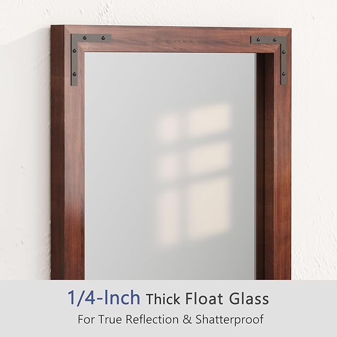 VocalStar Rustic Wood Framed Mirror 28 x 40 Inch, Natural Dark Brown Wooden - Image 4
