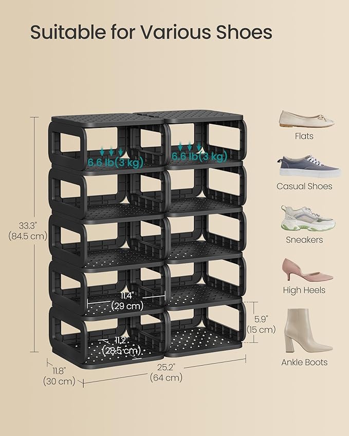 SONGMICS Shoe Rack, Shoe Organizer, 12 Shelves, Shoe Storage, Narrow Shoe Shelf - Image 6