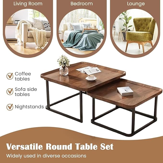 Square Nesting Coffee Table Set of 2, 23.6"+19.7" Nesting Tables, Small Square - Image 4
