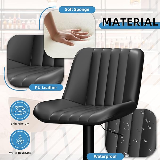 Shintenchi Swivel Bar Stools Set of 2, Adjustable Faux Leather Upholstered - Image 5