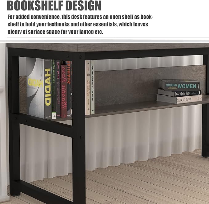 TOPSKY Computer Desk with Bookshelf/Metal Hole Cable Cover 1.18" Thick Desk - Image 6