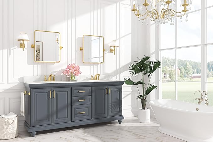 Keonjinn Gold Pivot Mirror Bathroom, 20x24 In Beveled Tilt Mirror Bathroom - Image 7