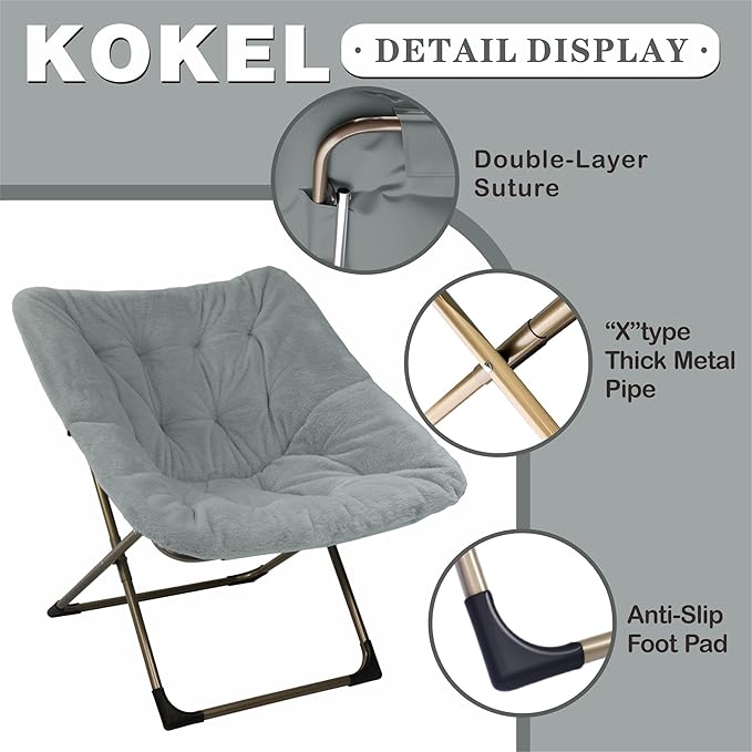 Kokel Plush Folding Chair and Ottoman Padded Metal Frame Living Room Chair - Image 4