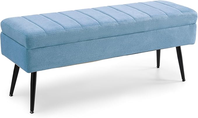 CUYOCA Storage Ottoman Bench, 43.5" Upholstered Entryway Bench, Long Ottoman - Image 7