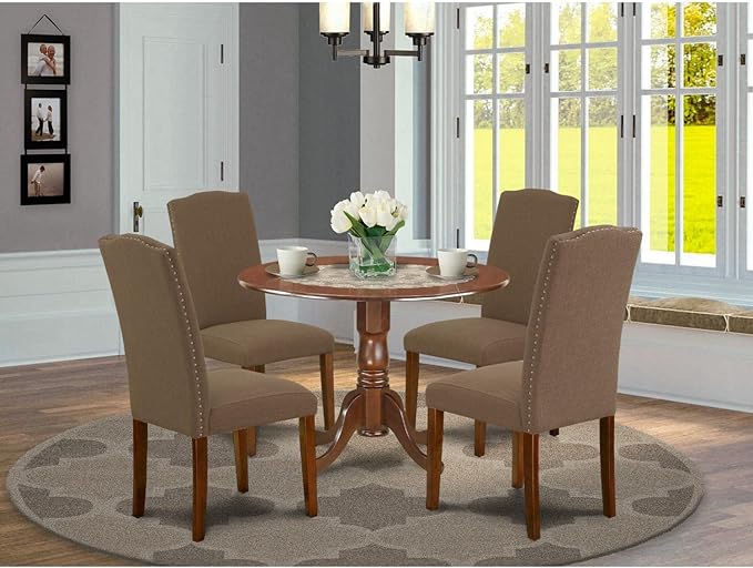 East West Furniture DLEN5-MAH-18 5 Piece Dining Room Furniture Set Includes a - Image 6