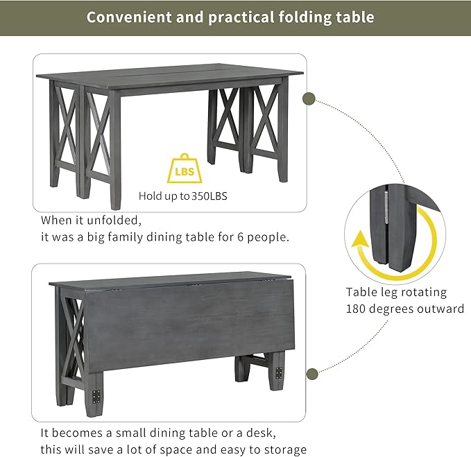 Ball & Cast 6-Piece Dining Table Set, Rectangular Dining Room Foldable Table - Image 5