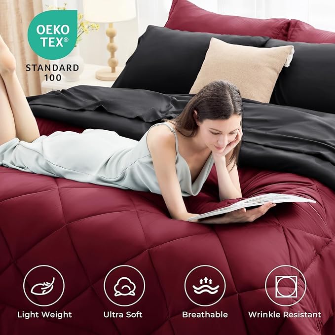 HEVUMYI Red & Black Queen Comforter Set - Image 3