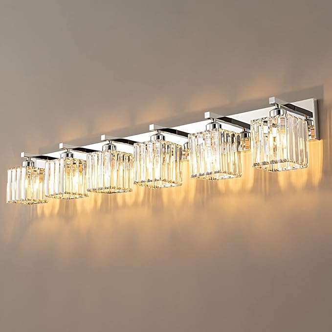 Modern 6-Light Chrome Crystal Bathroom Vanity Light Fixtures by FDPBY