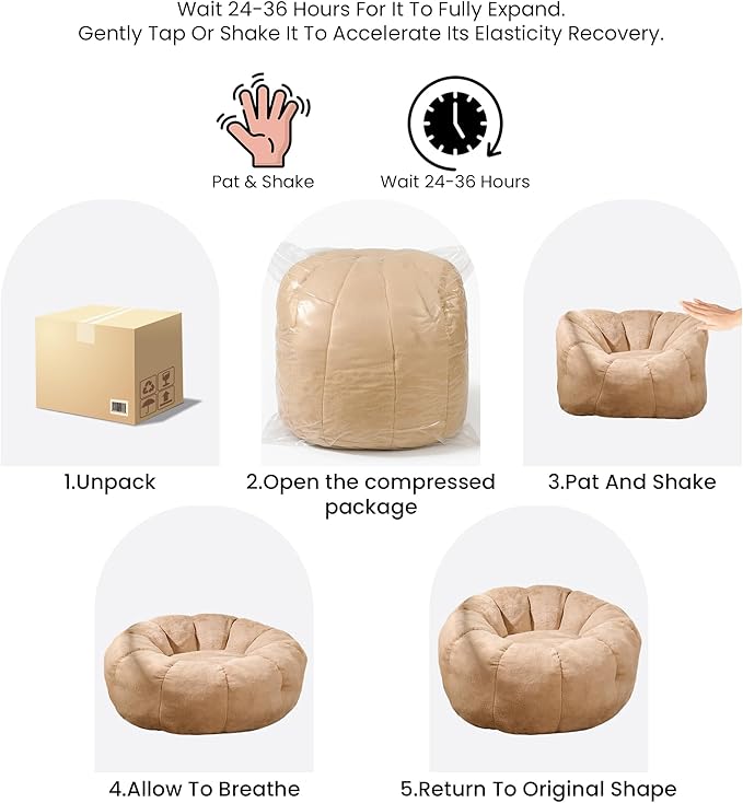 Bean Bag Chair with Filler Included, Faux Fur Comfy Chair with Petal Arm Rest - Image 6