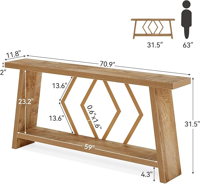 LITTLE TREE 70.9-Inch Console Table, Long Sofa Table Behind Couch, Farmhouse - Image 2