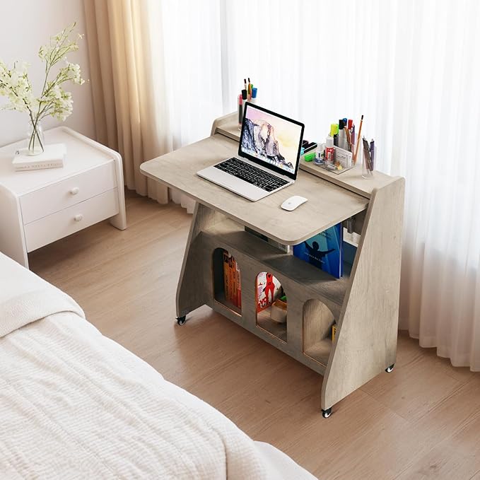 Pmnianhua Portable Mobile Desk on Wheels, Mobile Workstation, Rolling Computer by Pmnianhua