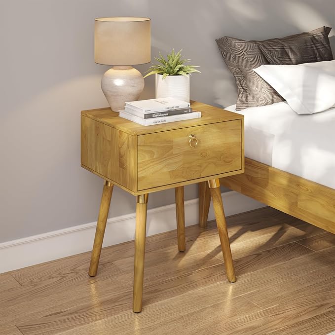 Bme Alden Wood Nightstand, Solid Wood End Table, Mid Century Modern Nightstand by Bme