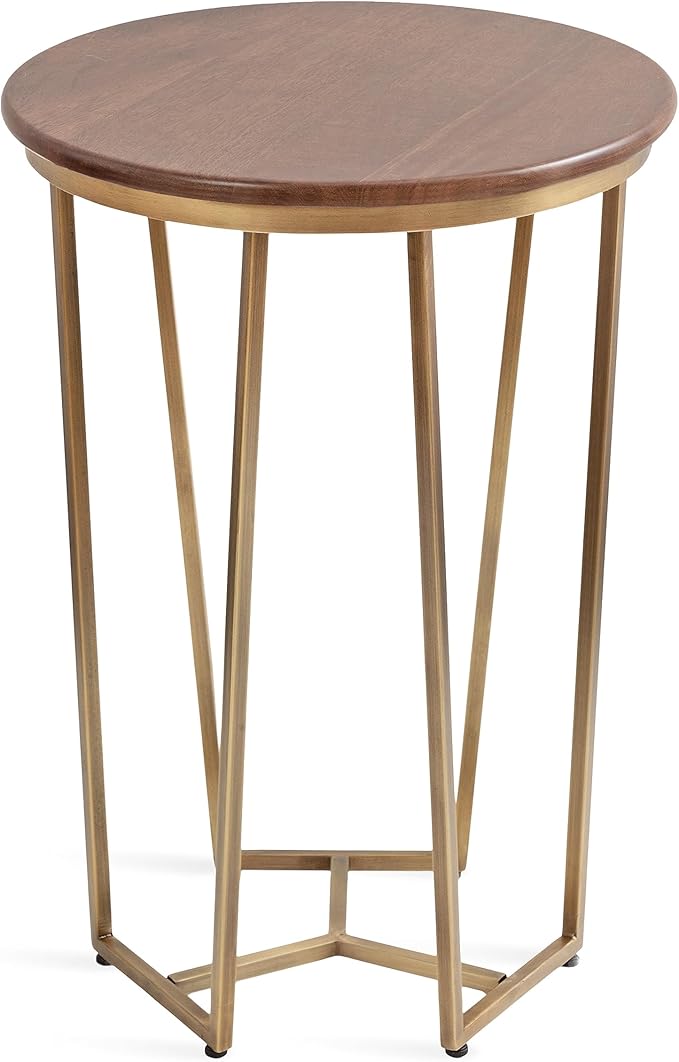 Kate and Laurel Solvay Round Metal and Wood Side Table; 16 x 16 x 24; Walnut - Image 8