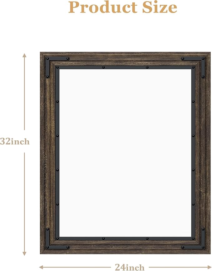YOSHOOT Farmhouse Bathroom Mirror, Rustic Wood Mirror, Wooden Framed Vanity - Image 2