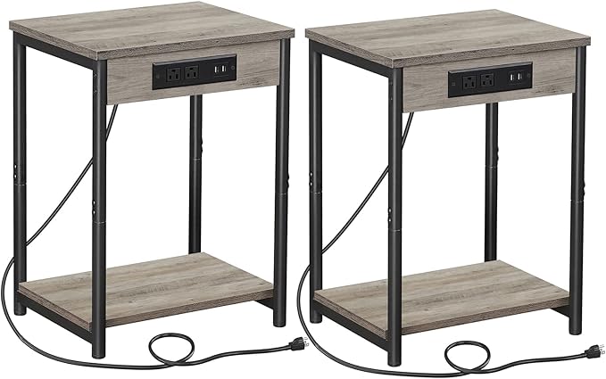 TUTOTAK Small Night Stand with Charging Station, End Table Set of 2, Side Table by WelcometotheTUTOTAKHome