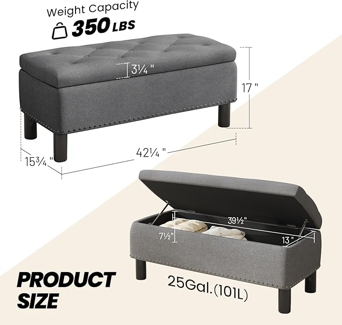 Furniliving Ottoman Bench with Storage, Folding Storage Ottoman Bench with Wood - Image 2